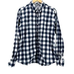 Old Navy Classics Mens Long Sleeve Button Checkered Blue Cotton Shirt–Size XL
